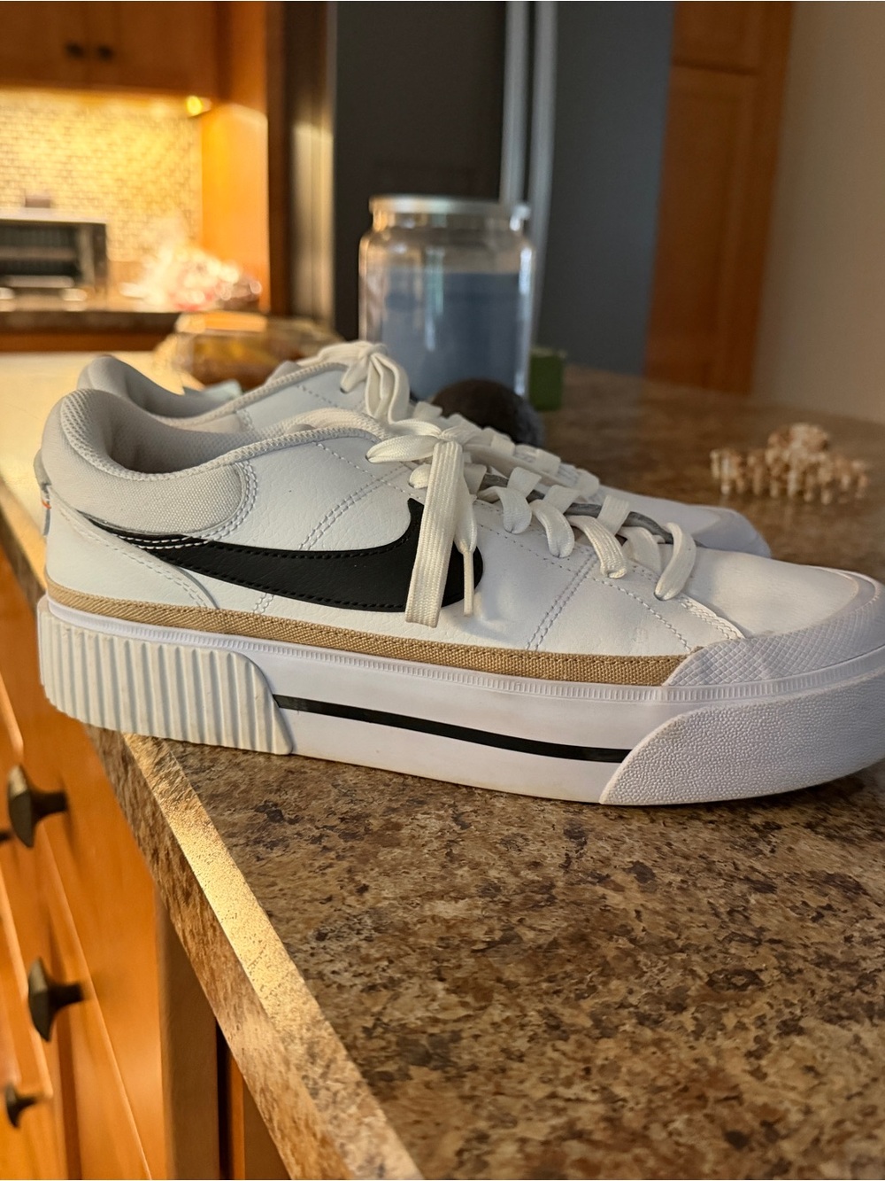 White Platform Lace-Up Sneakers with Black Swoosh